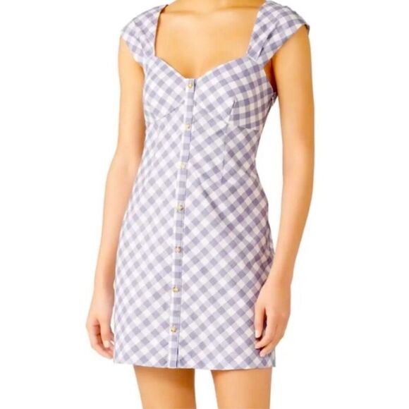 Saylor Hadleigh Gingham Plaid Mini Dress Lavender Size Medium - Picture 1 of 10